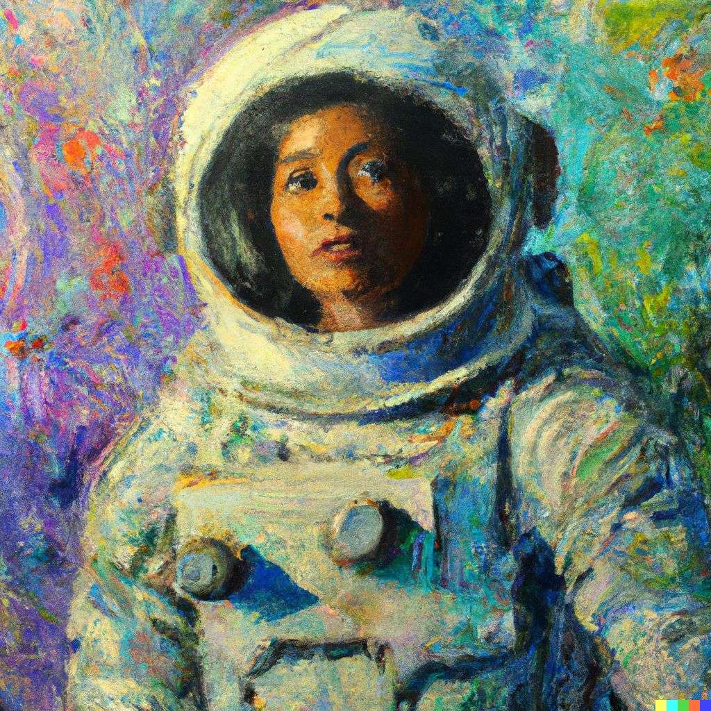 an astronaut, painting by Claude Monet